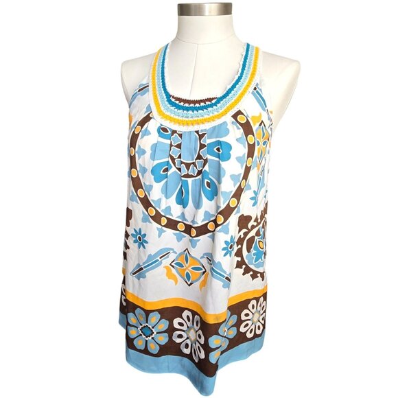 Nicole Miller Womens Floral Halter Top Crochet Neckline Boho Chic Medium JJ3948 - Picture 4 of 14